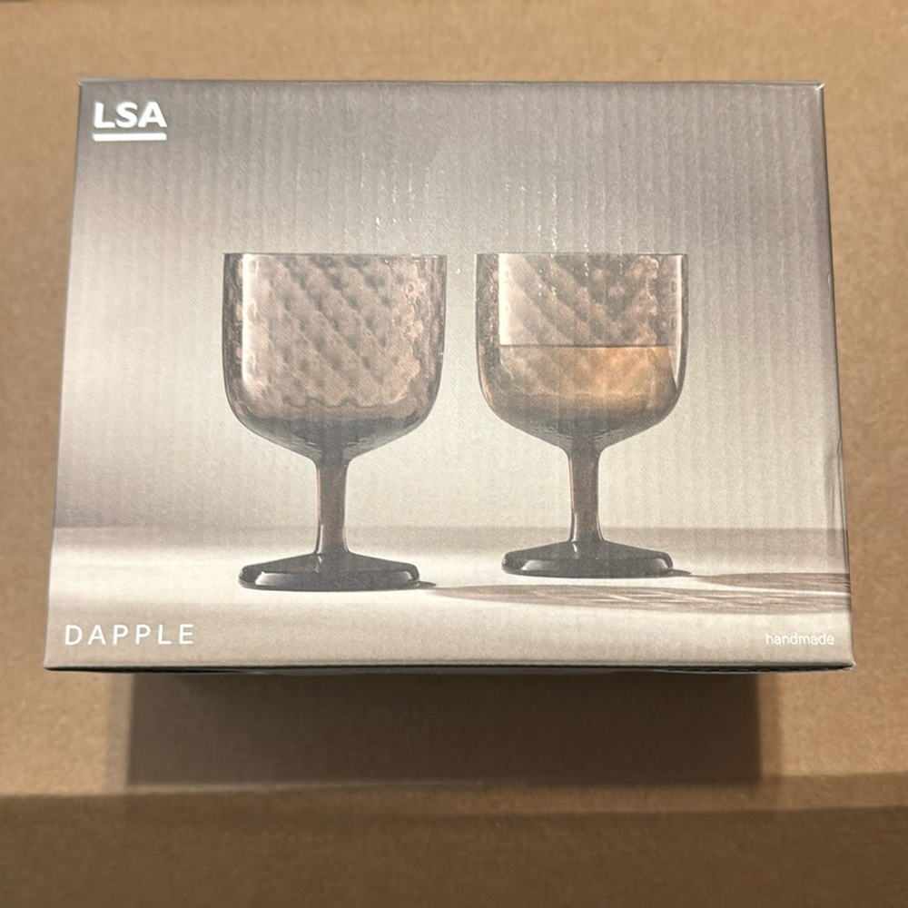 LSA Dapple Handmade Wine Glasses, earth brown, New in Box, set of 2